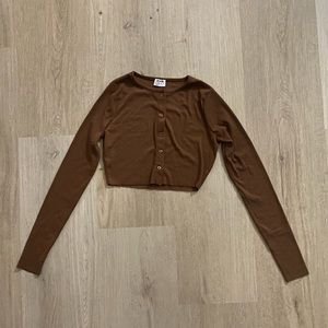 Cotton On Brown Long Sleeve Button Up Crop Top